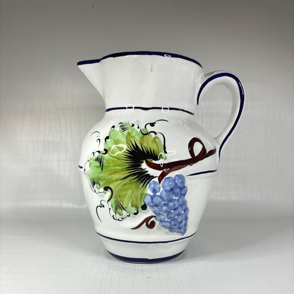 Majolica Grapevine Pitcher Country Farmhouse Decor RC Cal Hand Painted Portugal